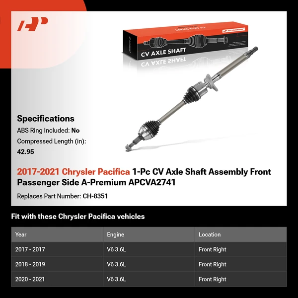 2017-2021 Chrysler Pacifica 1-Pc CV Axle Shaft Assembly Front Passenger Side A-Premium APCVA2741
