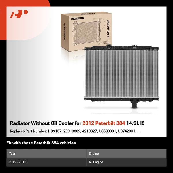 Radiator Without Oil Cooler for 2012 Peterbilt 384 14.9L l6