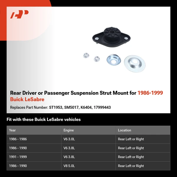 Rear Driver or Passenger Suspension Strut Mount for 1986-1999 Buick LeSabre