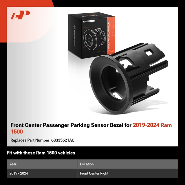 Front Center Passenger Parking Sensor Bezel for 2019-2024 Ram 1500