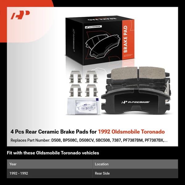 4 Pcs Rear Ceramic Brake Pads for 1992 Oldsmobile Toronado