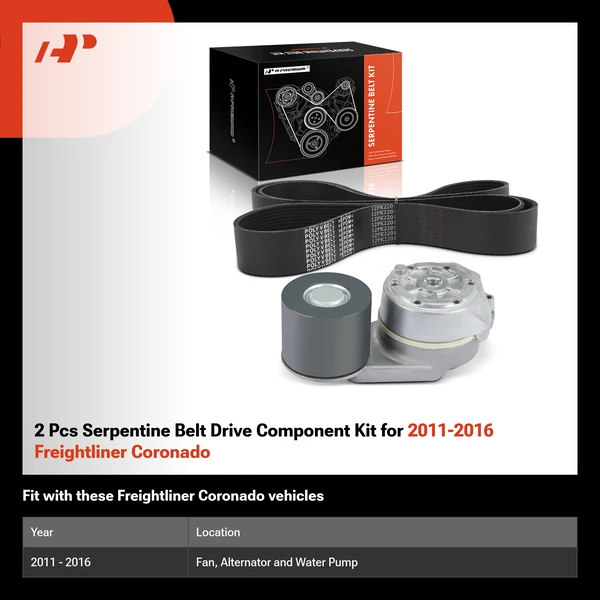 2 Pcs Serpentine Belt Drive Component Kit for 2011-2016 Freightliner Coronado