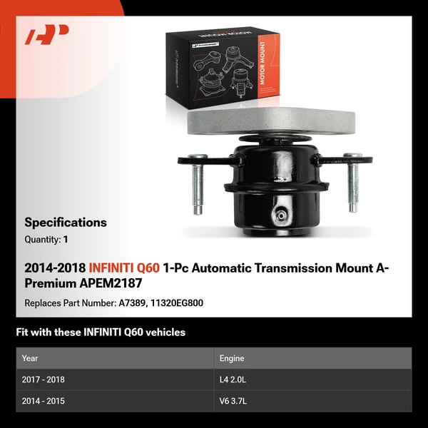 2014-2018 INFINITI Q60 1-Pc Automatic Transmission Mount A-Premium APEM2187