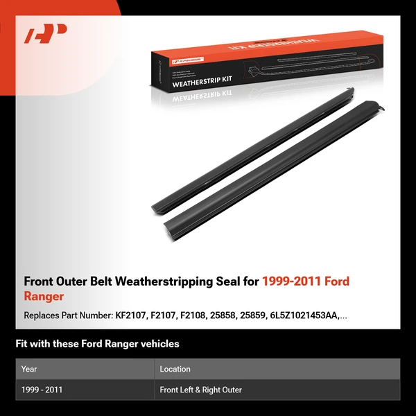 Front Outer Belt Weatherstripping Seal for 1999-2011 Ford Ranger