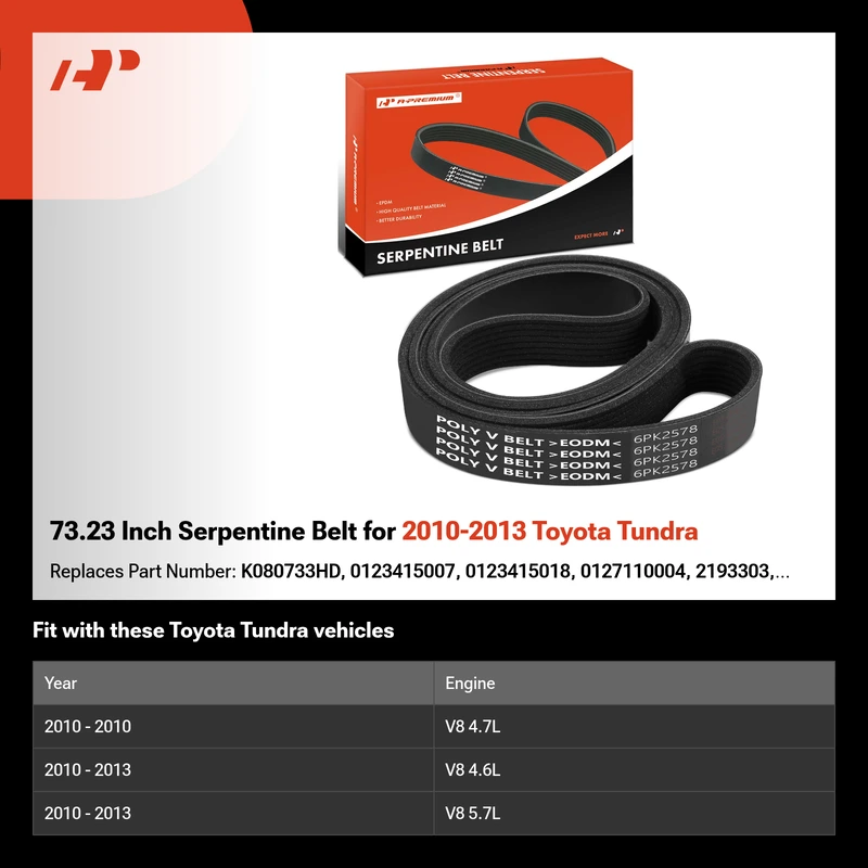 73.23 Inch Serpentine Belt for 2010-2013 Toyota Tundra