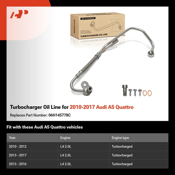 Turbocharger Oil Line for 2010-2017 Audi A5 Quattro