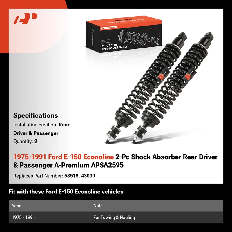 1975-1991 Ford E-150 Econoline 2-Pc Shock Absorber Rear Driver & Passenger A-Premium APSA2595