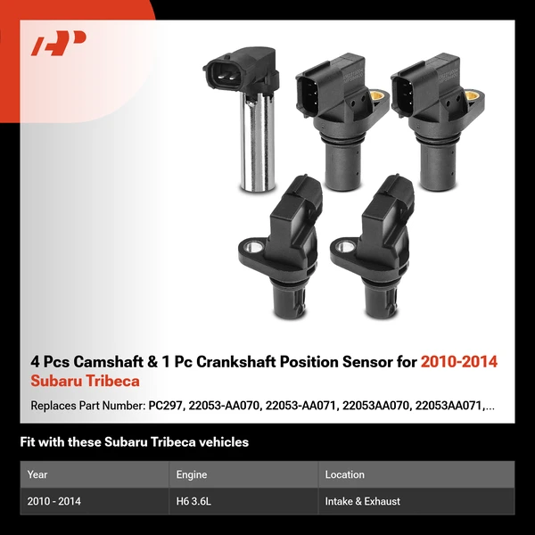 4 Pcs Camshaft & 1 Pc Crankshaft Position Sensor for 2010-2014 Subaru Tribeca