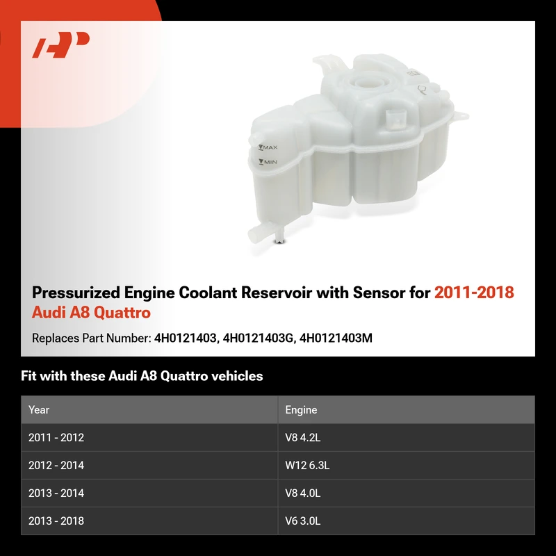 Pressurized Engine Coolant Reservoir with Sensor for 2011-2018 Audi A8 Quattro