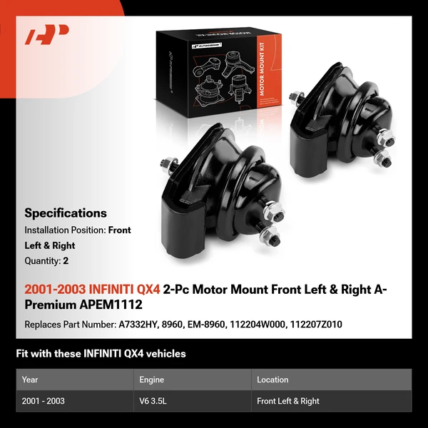 2001-2003 INFINITI QX4 2-Pc Motor Mount Front Left & Front Right A-Premium APEM1112