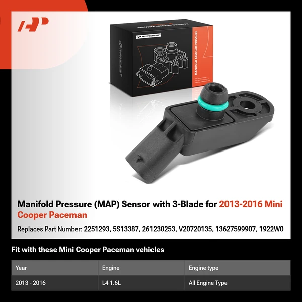 Manifold Pressure (MAP) Sensor with 3-Blade for 2013-2016 Mini Cooper Paceman