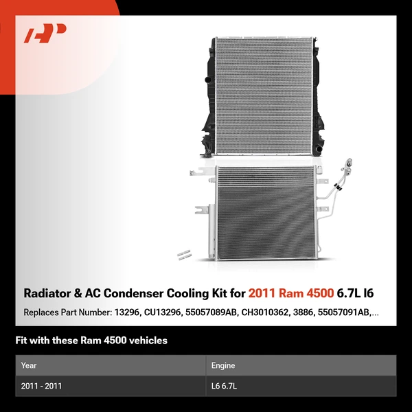 Radiator & AC Condenser Cooling Kit for 2011 Ram 4500 6.7L l6