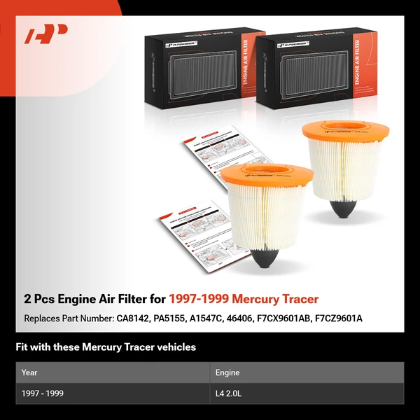 2 Pcs Engine Air Filter for 1997-1999 Mercury Tracer