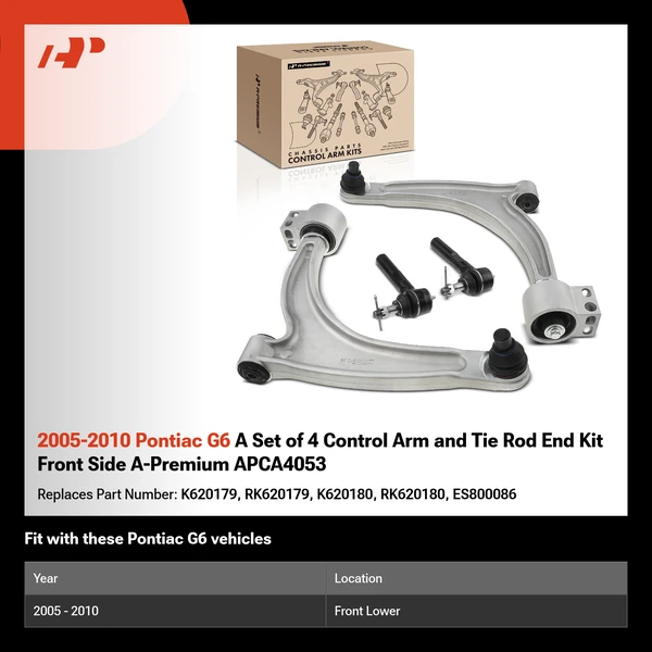 2005-2010 Pontiac G6 A Set of 4 Control Arm and Tie Rod End Kit Front Side A-Premium APCA4053
