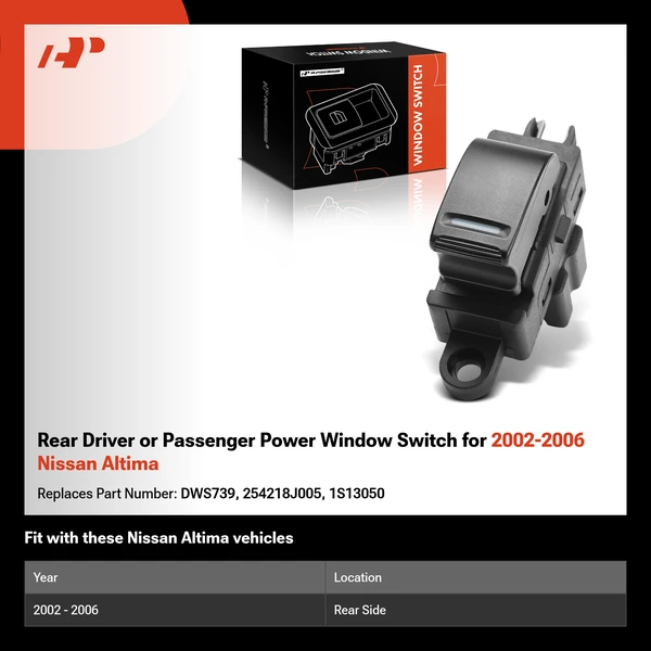Rear Driver or Passenger Power Window Switch for 2002-2006 Nissan Altima