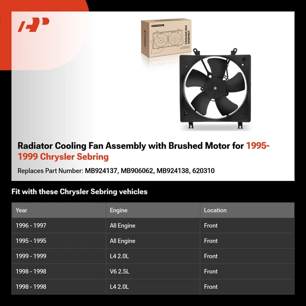 Radiator Cooling Fan Assembly with Brushed Motor for 1995-1999 Chrysler Sebring