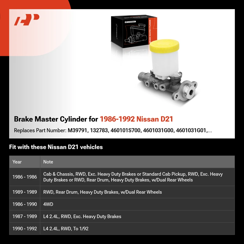 Brake Master Cylinder for 1986-1992 Nissan D21