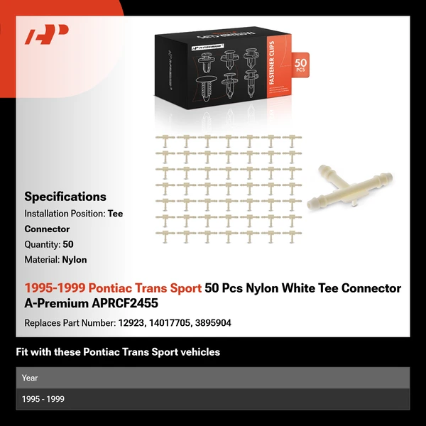 1995-1999 Pontiac Trans Sport 50 Pcs Nylon White Tee Connector A-Premium APRCF2455