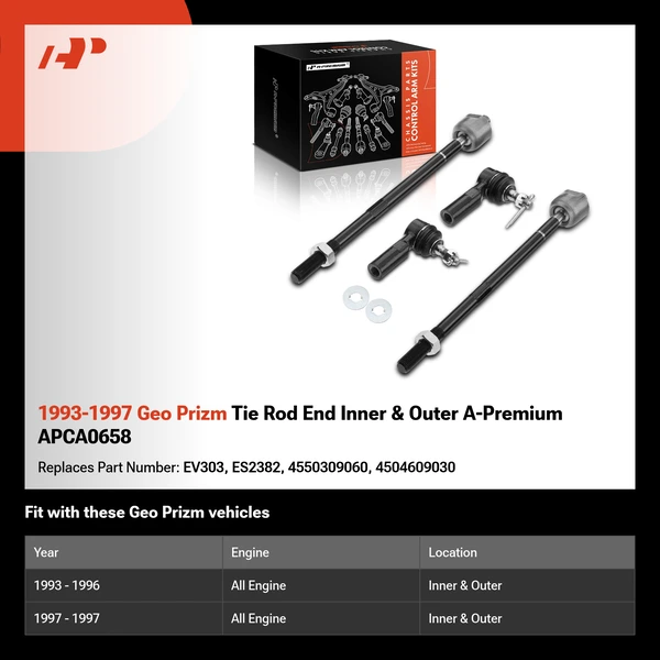 1993-1997 Geo Prizm Tie Rod End Inner & Outer A-Premium APCA0658
