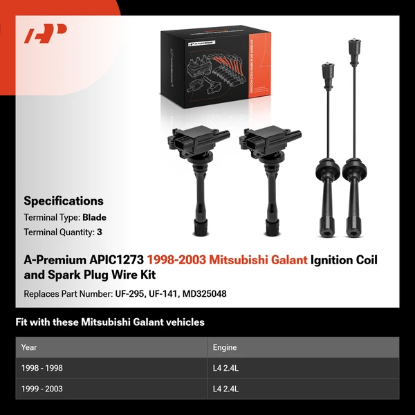 A-Premium APIC1273 1998-2003 Mitsubishi Galant Ignition Coil and Spark Plug Wire Kit