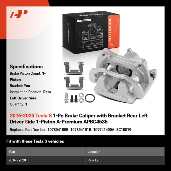 2016-2020 Tesla S 1-Pc Brake Caliper with Bracket Rear Left Driver Side 1-Piston A-Premium APBC4535