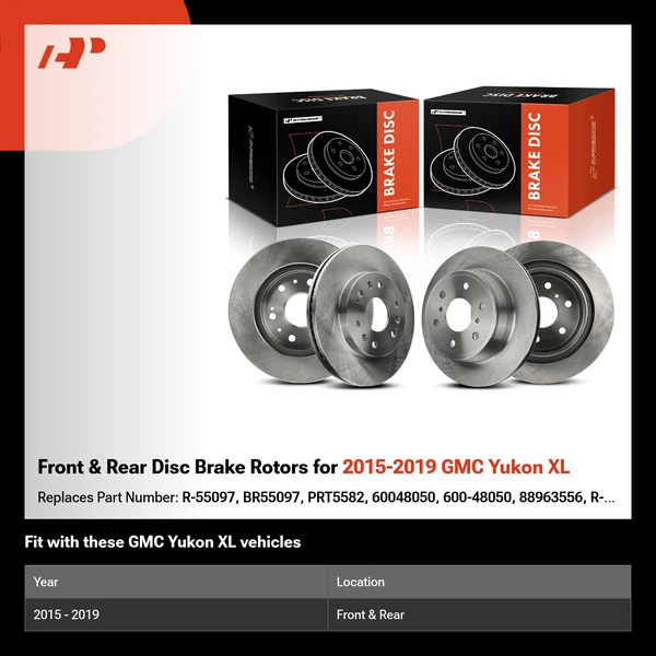 Front & Rear Disc Brake Rotors for 2015-2019 GMC Yukon XL