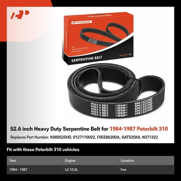 52.6 inch Heavy Duty Serpentine Belt for 1984-1987 Peterbilt 310