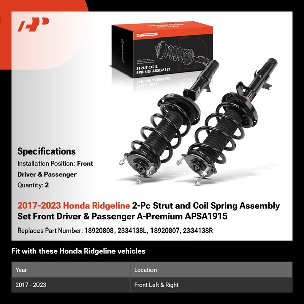 2017-2023 Honda Ridgeline 2-Pc Strut and Coil Spring Assembly Set Front Driver & Passenger A-Premium APSA1915