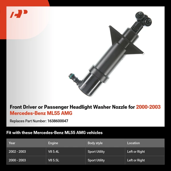 Front Driver or Passenger Headlight Washer Nozzle for 2000-2003 Mercedes-Benz ML55 AMG