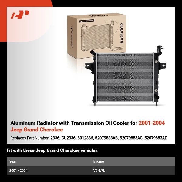 Aluminum Radiator with Transmission Oil Cooler for 2001-2004 Jeep Grand Cherokee