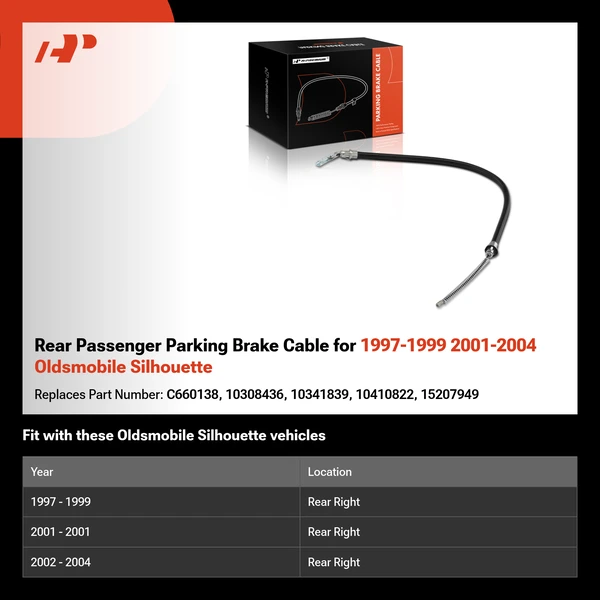 Rear Passenger Parking Brake Cable for 1997-1999 2001-2004 Oldsmobile Silhouette