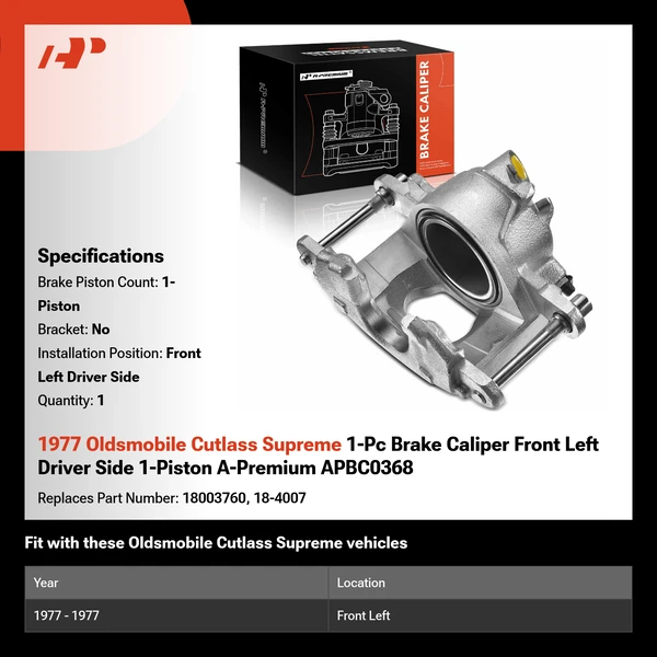 1977 Oldsmobile Cutlass Supreme 1-Pc Brake Caliper Front Left Driver Side 1-Piston A-Premium APBC0368