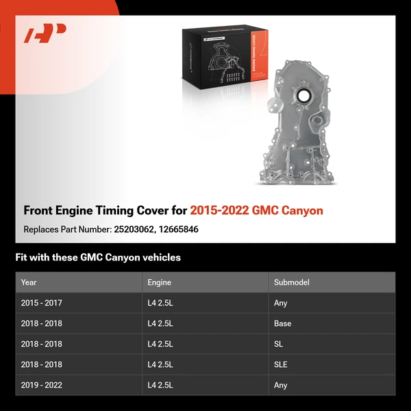 Front Engine Timing Cover for 2015-2022 GMC Canyon