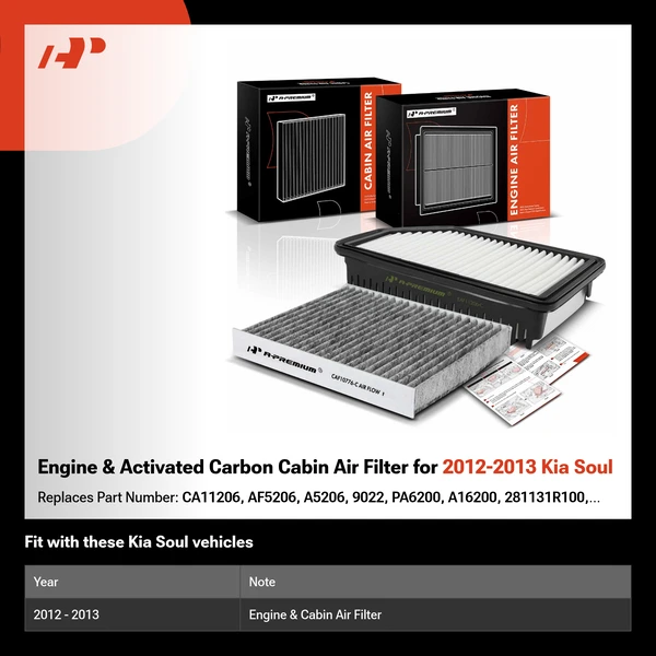 Engine & Activated Carbon Cabin Air Filter for 2012-2013 Kia Soul