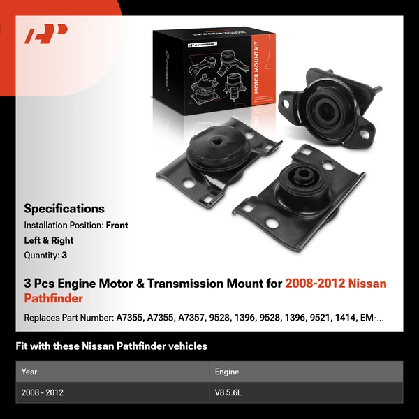 3 Pcs Engine Motor & Transmission Mount for 2008-2012 Nissan Pathfinder