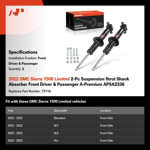 2022 GMC Sierra 1500 Limited 2-Pc Suspension Strut Shock Absorber Front Driver & Passenger A-Premium APSA2336