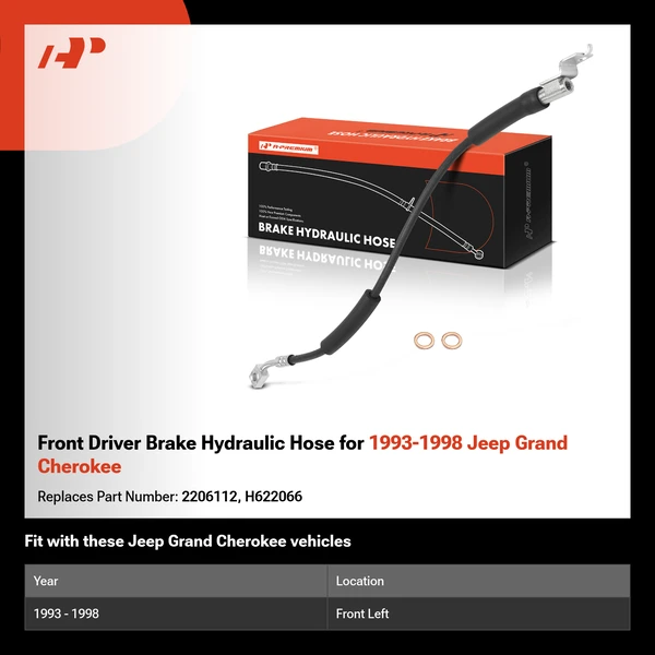 Front Driver Brake Hydraulic Hose for 1993-1998 Jeep Grand Cherokee