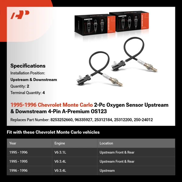 1995-1996 Chevrolet Monte Carlo 2-Pc Oxygen Sensor Upstream & Downstream 4-Pin A-Premium OS123