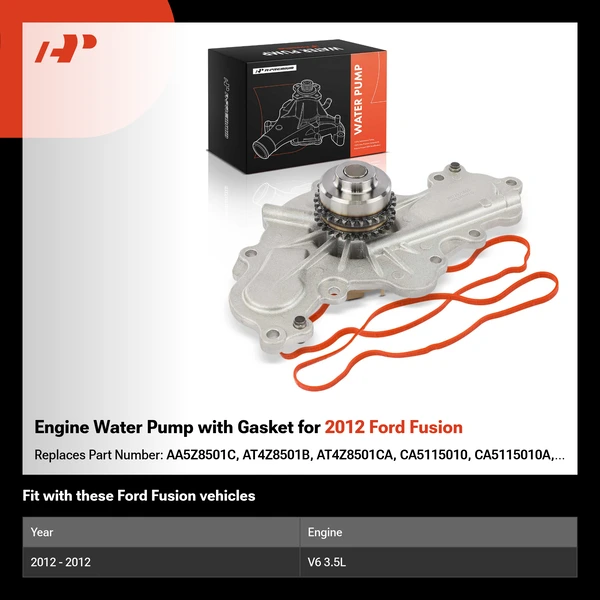 Engine Water Pump with Gasket for 2012 Ford Fusion