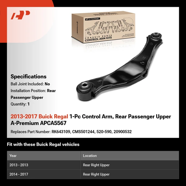 2013-2017 Buick Regal 1-Pc Control Arm, Rear Passenger Upper A-Premium APCA5567