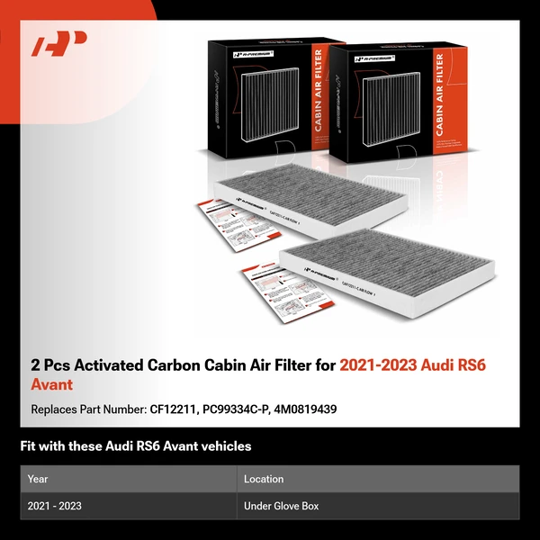 2 Pcs Activated Carbon Cabin Air Filter for 2021-2023 Audi RS6 Avant