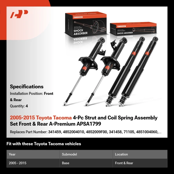 2005-2015 Toyota Tacoma 4-Pc Strut and Coil Spring Assembly Set Front & Rear A-Premium APSA1799