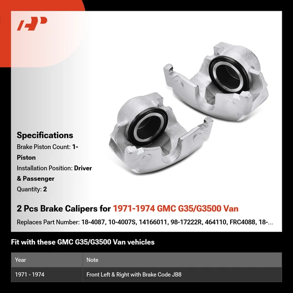 2 Pcs Brake Calipers for 1971-1974 GMC G35/G3500 Van