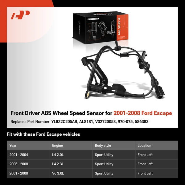 Front Driver ABS Wheel Speed Sensor for 2001-2008 Ford Escape