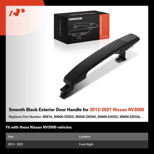 Smooth Black Exterior Door Handle for 2012-2021 Nissan NV3500