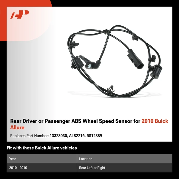 Rear Driver or Passenger ABS Wheel Speed Sensor for 2010 Buick Allure