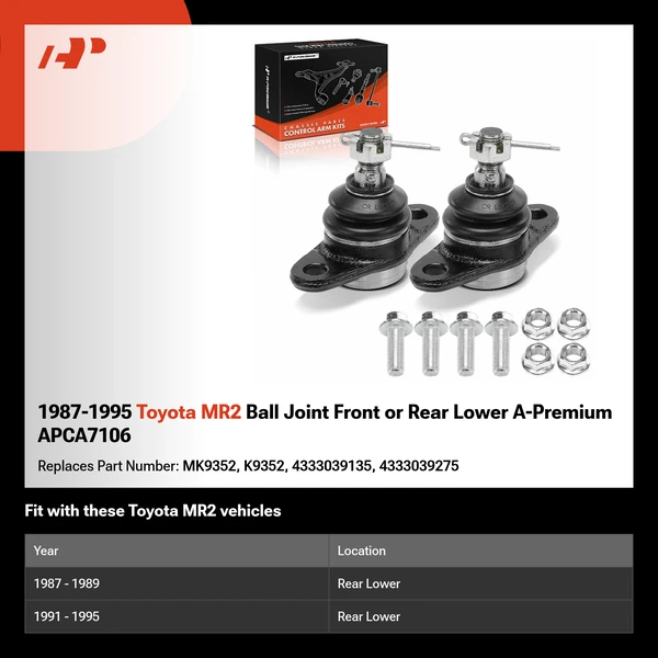 1987-1995 Toyota MR2 Ball Joint Front or Rear Lower A-Premium APCA7106