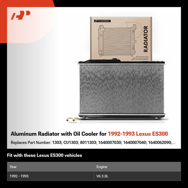 Aluminum Radiator with Oil Cooler for 1992-1993 Lexus ES300