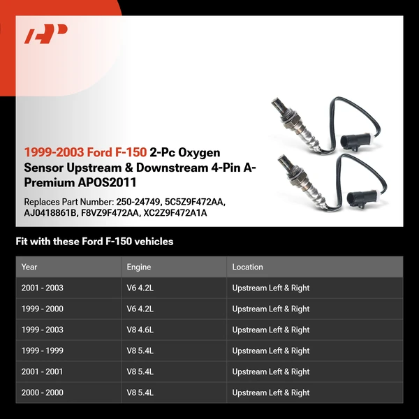 1999-2003 Ford F-150 2-Pc Oxygen Sensor Upstream & Downstream 4-Pin A-Premium APOS2011