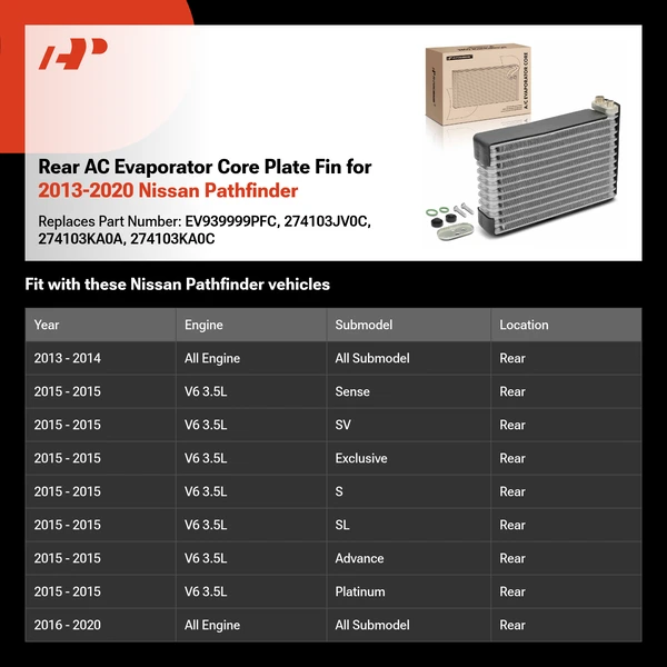 Rear AC Evaporator Core Plate Fin for 2013-2020 Nissan Pathfinder